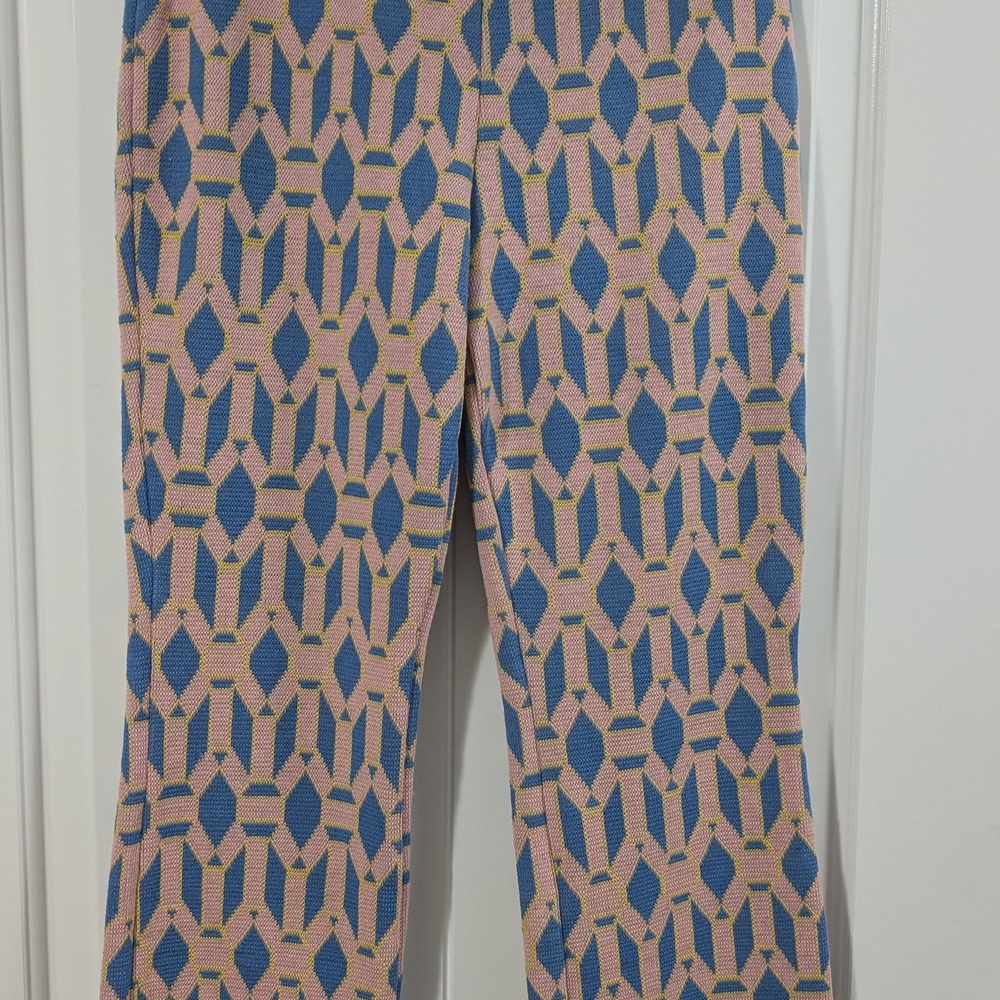 Zara Pink and Blue Wide Leg Geometric Pants